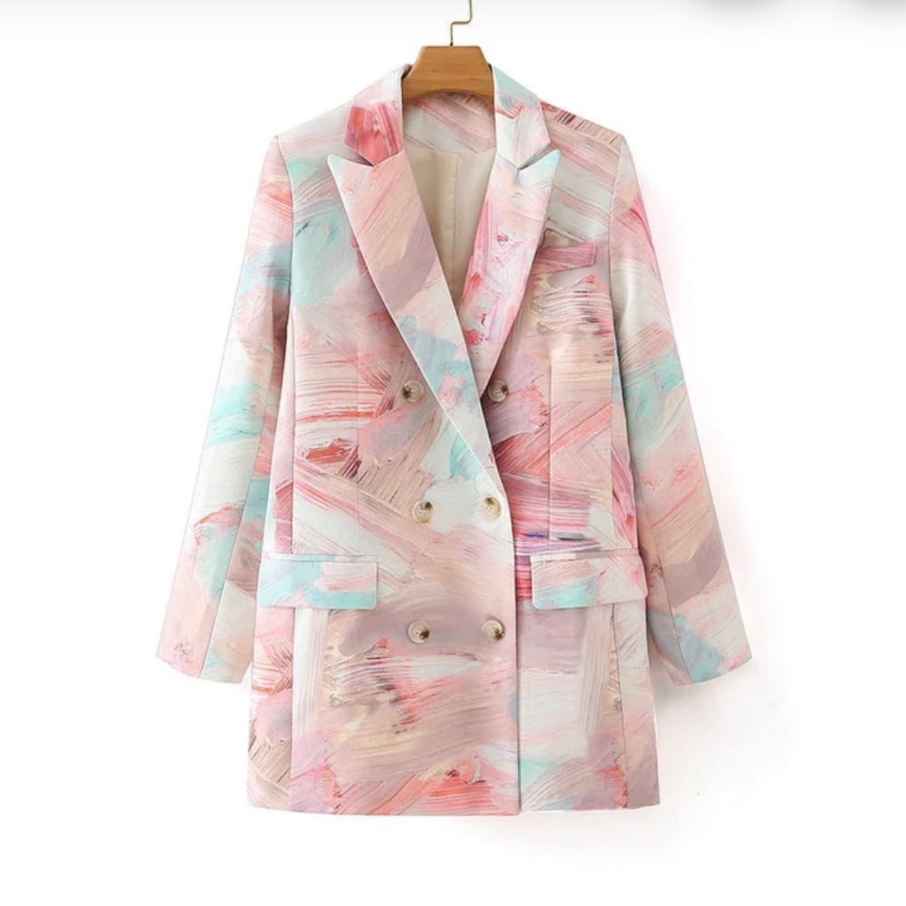 Pink water marbling printing pattern blazer